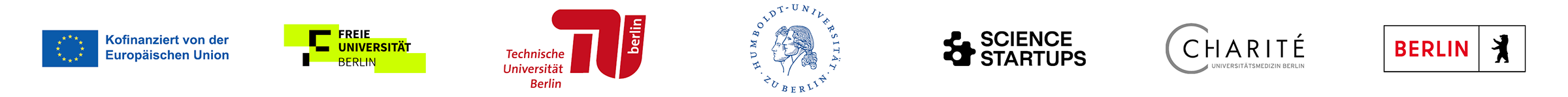 Gefördert durch die Europäische Union. Partner: Freie Universität Berlin, Technische Universität Berlin, Humboldt-Universität zu Berlin, Charité – Universitätsmedizin Berlin, Science Startups Berlin, Land Berlin