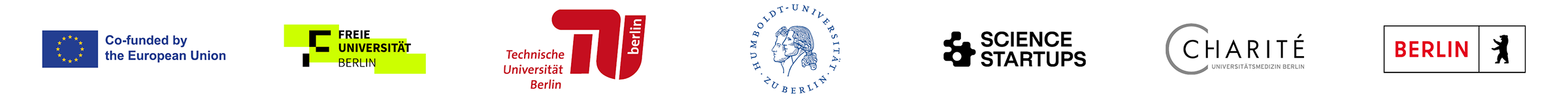 Co-funded by the European Union. Partners: Freie Universität Berlin, Technische Universität Berlin, Humboldt-Universität zu Berlin, Charité – Universitätsmedizin Berlin, Science Startups Berlin, State of Berlin